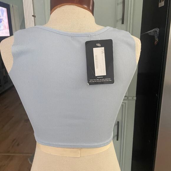 Pretty Little Thing Blue Ribbed Cut Out Cropped Top Size 4 NEW - Picture 5 of 5